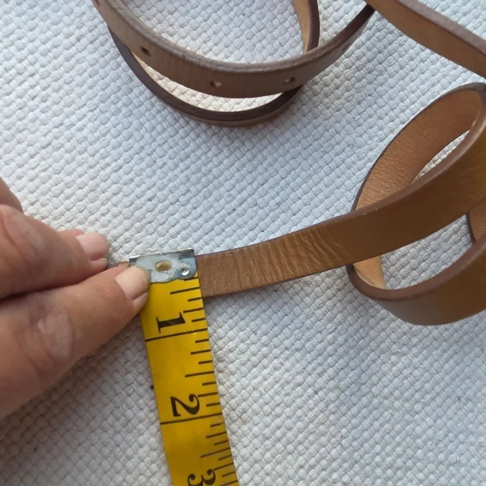 Thin extra long tan 100% leather belt